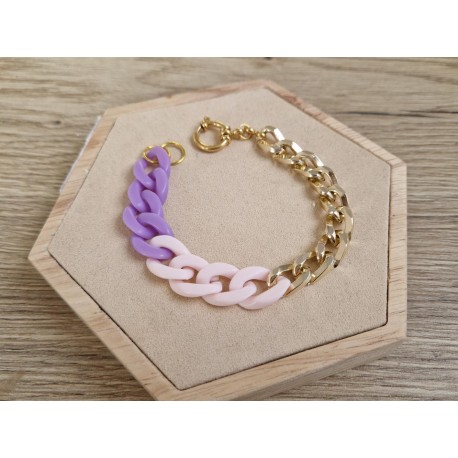 Chain armband roze/lila