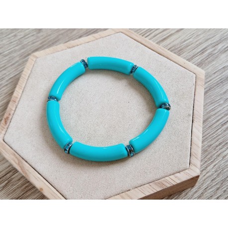 Tube armband teal blue met strass