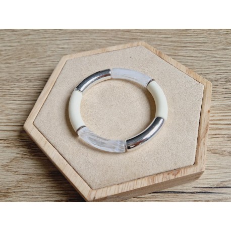 Tube armband cr&egrave;me/zilver