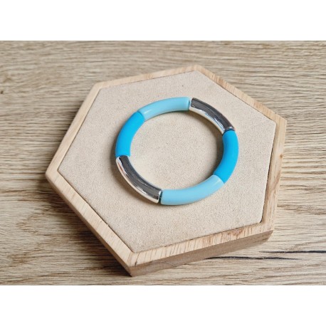 Tube armband lichtblauw/zilver