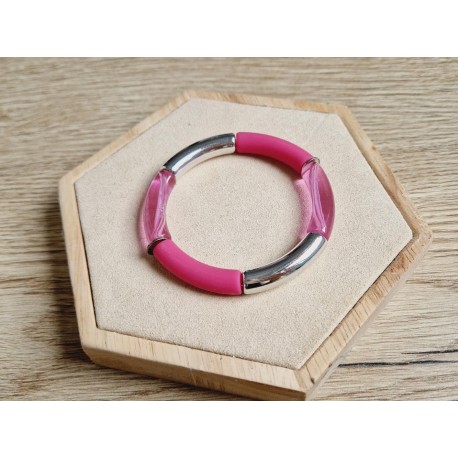 Tube armband fuchsia/zilver