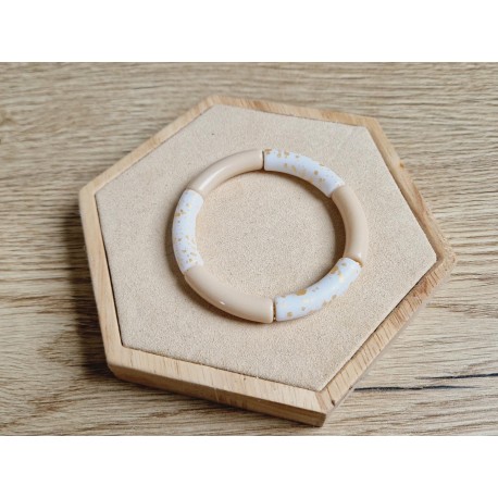 Tube armband cr&egrave;me/wit/goud