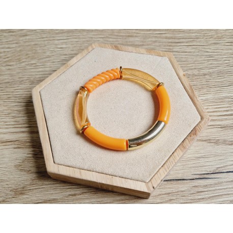 Tube armband oranje/goud